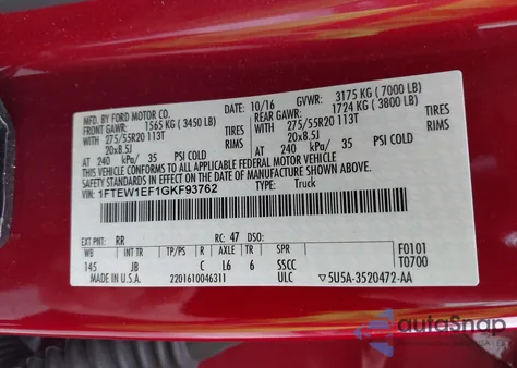 2016 Ford F-150 Xlt z USA, uszkodzony, nr VIN 1FTEW1EF1GKF93762